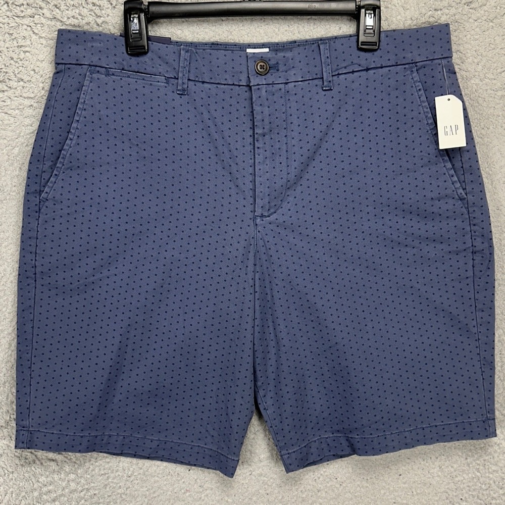 Gap Men Khaki Shorts 34X10 Blue Geometric Flat Front Pocket Casual Stretch NEW